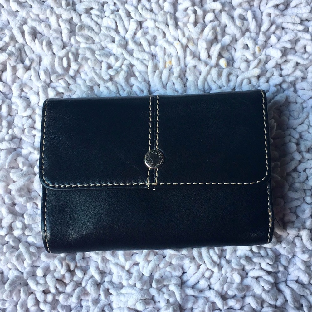 Liz Claiborne black leather wallet with card slots and zippered pockets